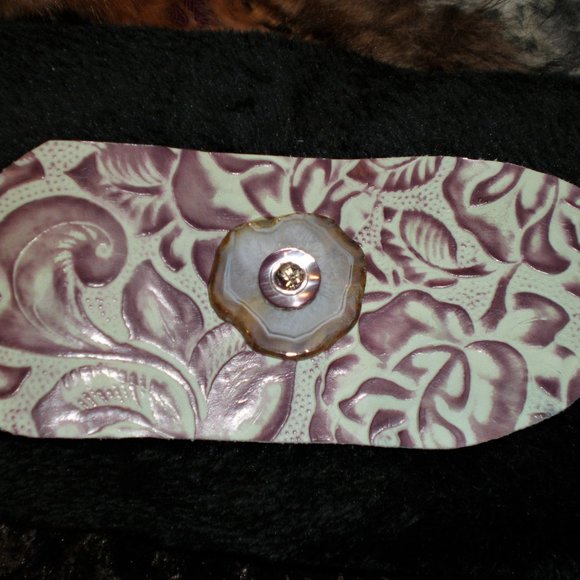 One of a Kind Wide Embossed Leather Cuff with Gorgeous Agate and more - Picture 4 of 5